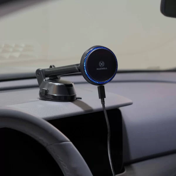 Maxwell Car Phone Holder & Wireless Fast Charger with Cooling Fan, MagSafe, 360° Suction, for iPhone and Samsung