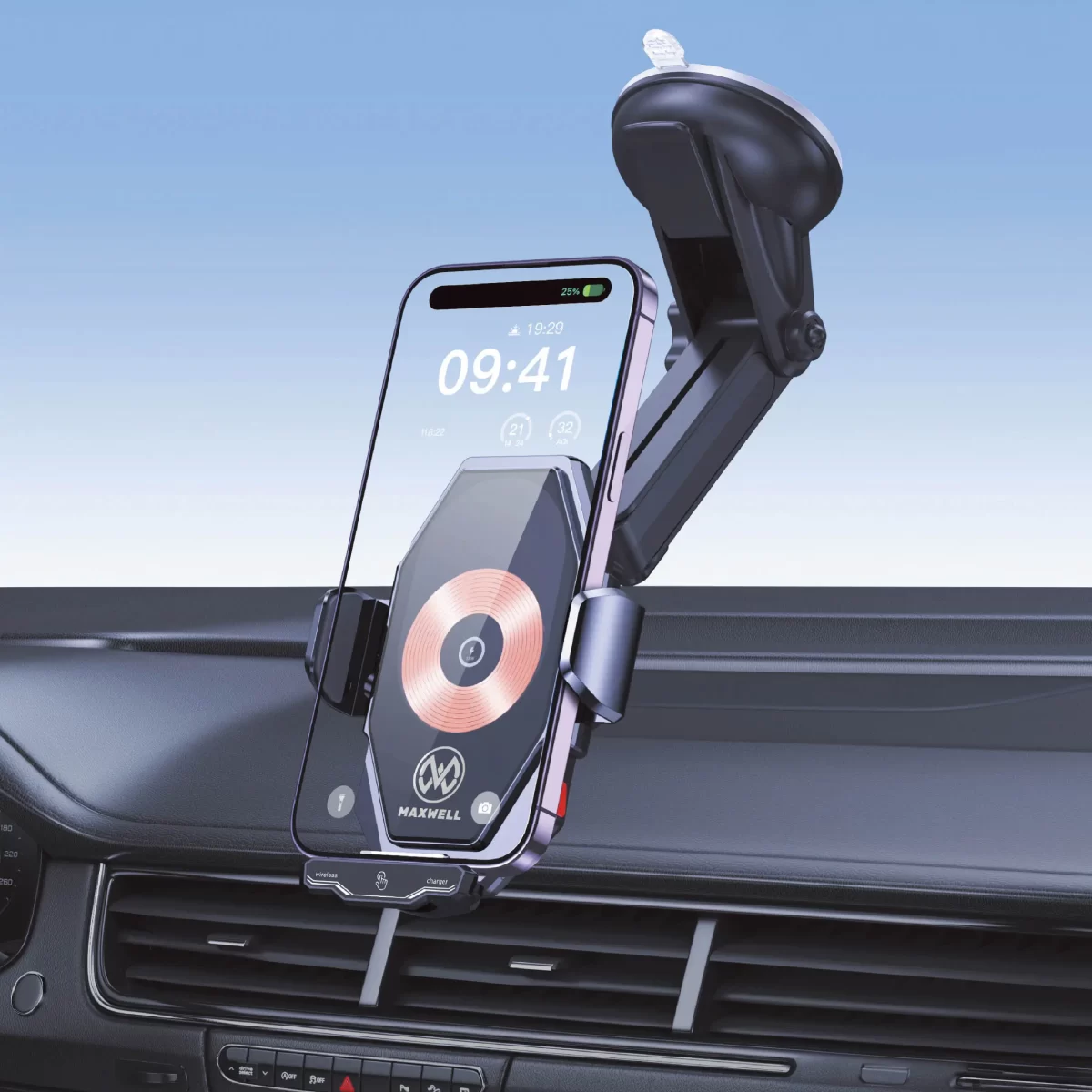 Maxwell Wireless Car Charger and Holder with Auto-Clamping for iPhone and Samsung