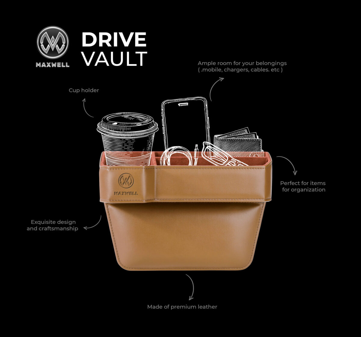 Maxwell Drive Vault Car Seat Gap Storage Box