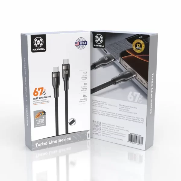 Maxwell Turbo Line Series Cable USB-C to USB-C 67W Fast Charging (1.2Meter)